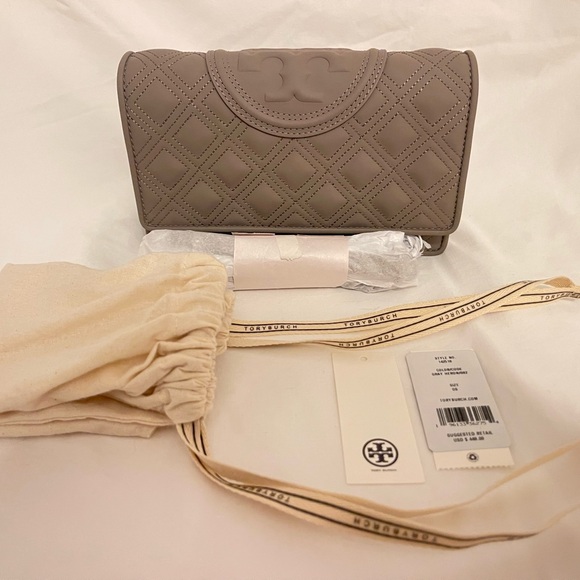 Tory Burch Fleming Matte Wallet on Chain Crossbody Clutch Gray Heron - Picture 2 of 10